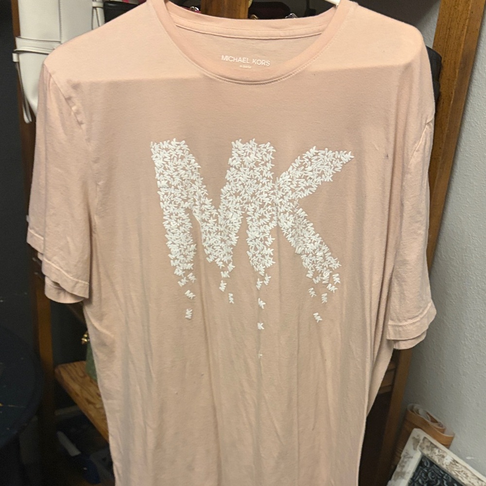Michael Kors Blush Pink Tee with White MK Floral Logo